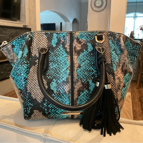 Brahmin Blue and Black Snakeskin Tote with Tassel